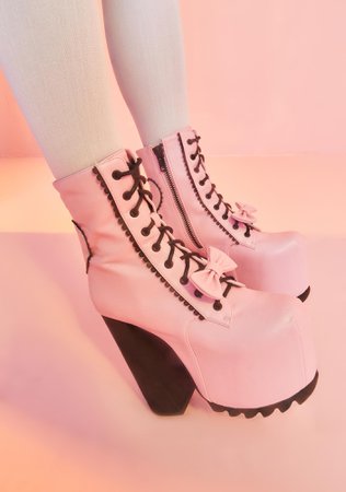Sugar Thrillz Vegan Leather Bow Tie Boots - Pink | Dolls Kill