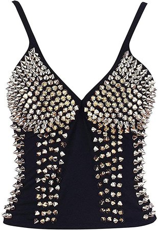 Coolweary Women's&Lady's Sexy Gothic Metallic Gathers Spike Studs Rivet Bustier Punk Corset Bra Lingerie Top Vest Silver One Size at Amazon Women’s Clothing store