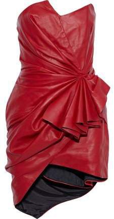 Strapless Ruffled Leather Mini Dress