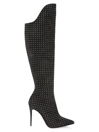 Christian Louboutin Plume Studded Velour Tall Boots | SaksFifthAvenue