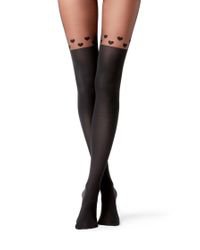 Calzedonia Over-the-knee-effect Tights With Heart Pattern in Black - Lyst