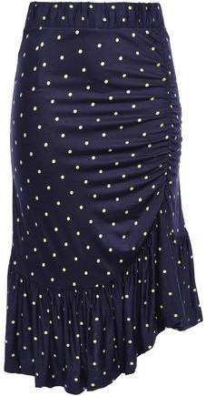 Julie Asymmetric Ruched Polka-dot Jersey Skirt