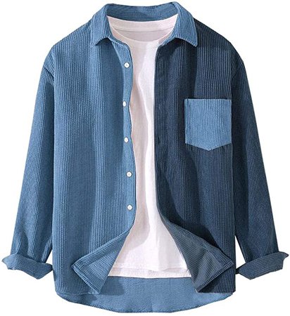 Ladyful Men's Color Block Corduroy Shirt Long Sleeve Button Down Blouse Top Blue at Amazon Men’s Clothing store