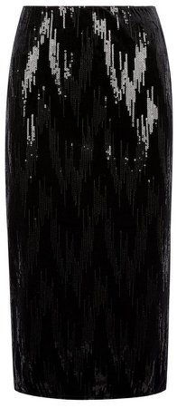 Black Velvet Sequin Pencil Skirt