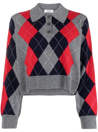 SANDRO Argyle intarsia-knit long-sleeves Sweater - Farfetch