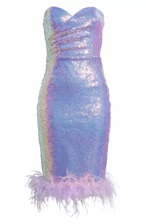 Lavish Alice Strapless Feather Trim Sequin Cocktail Dress | Nordstrom