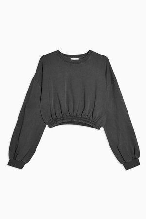 Charcoal Grey Elastic Crop Sweatshirt | Topshop