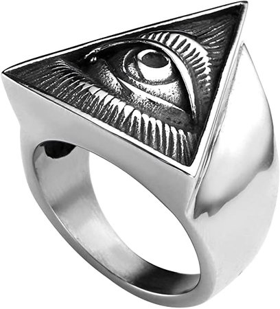 *clipped by @luci-her* Zysta All Seeing Eye Ring for Men Illuminati Eye of Providence Finger Rings Pyramid Triangle Solid Old Style Amulet Retro Ancient Symbol Size 9-13: Jewelry