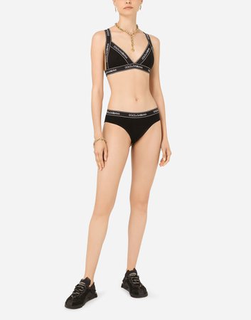 Women's Underwear in Black | Jersey triangle bra with branded elastic trims | Dolce&Gabbana