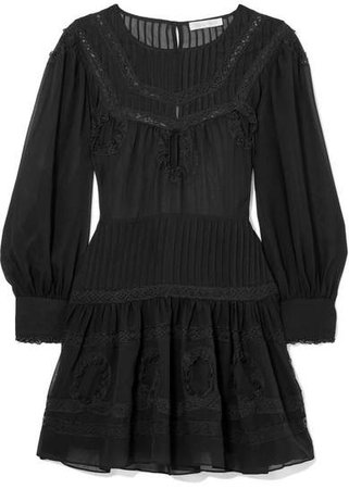 Mallory Lace-trimmed Silk-chiffon Mini Dress - Black