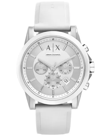 A|X Armani Exchange Chronograph White Silicone Strap Watch 44mm