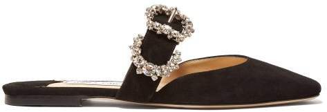 Gee Crystal Buckle Suede Backless Loafers - Womens - Black
