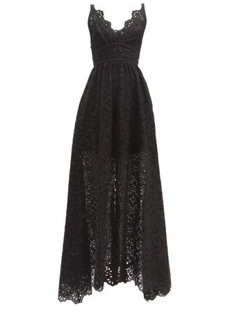 Broderie Anglaise Cotton Blend Gown - Womens - Black