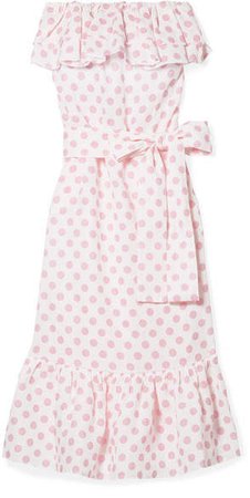Sabine Strapless Polka-dot Linen Maxi Dress - Pink