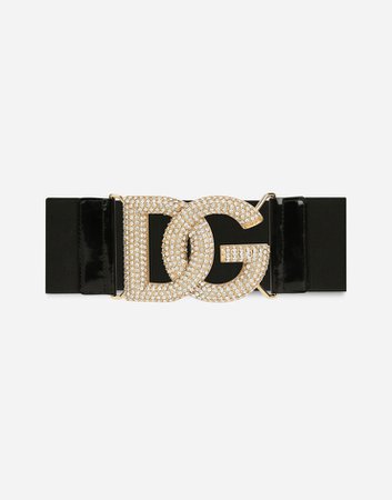 Women's Belts | Dolce&Gabbana - Elasticated belt with crystal DG buckle