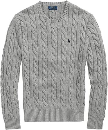POLO RALPH LAUREN Men's Big & Tall Cable Knit Pullover Sweater (Grey - 4X) at Amazon Men’s Clothing store