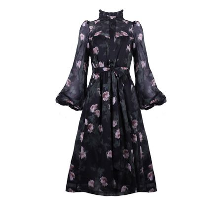 Felicia Dress In Black And Rose Watercolor Floral Cotton Voile | Onīrik | Wolf & Badger