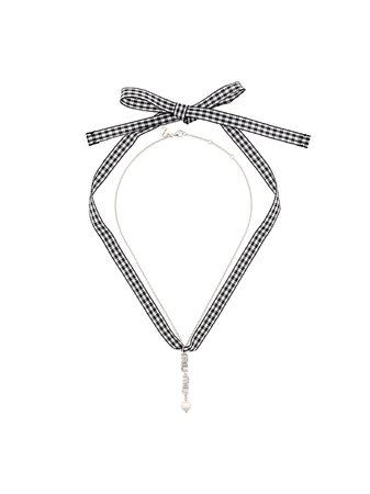 Miu Miu Swarovski Crystal Logo And Pearl Necklace 5JC2302EJD Metallic | Farfetch