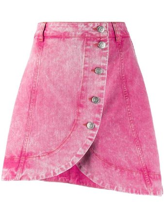 GANNI Acid Wash Buttoned Denim Skirt In Pink
