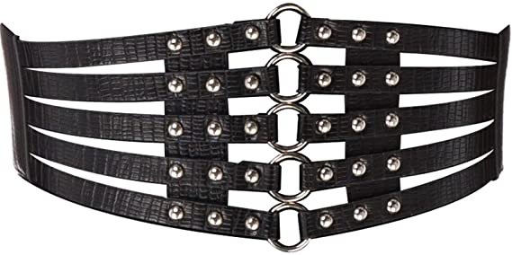 Teen Girls Elastic Stretchy Retro Wide Waist Cinch Belt (S, Black) at Amazon Women’s Clothing store