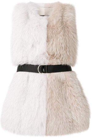Blancha belted colour block fur vest
