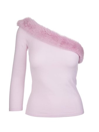 Blumarine Pink One Shoulder Sweater With Mink | italist