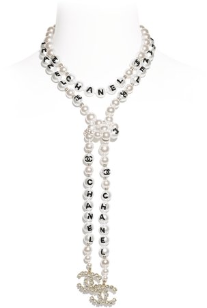 Necklace, metal, glass pearls, artificial pearls and strass, gold, mother of pearl white, black and glass - CHANEL