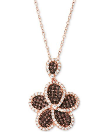 14k Rose Gold Plated Sterling Silver Tiara Cubic Zirconia Flower Pendant Necklace