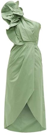Persian Opulence Cotton Blend Poplin Midi Dress - Womens - Green