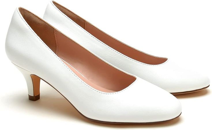 Amazon.com | SVDSPHDE Women's Kitten Low Heels Dress Shoes Round Toe Slip On Pumps White Size 8.5 | Shoes