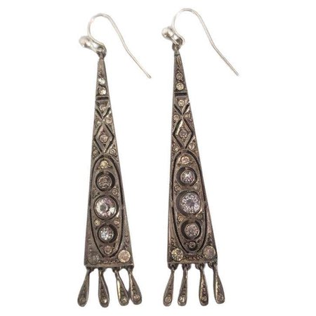 Art Deco 1920s Silver and Paste Drop Earrings For Sale at 1stDibs