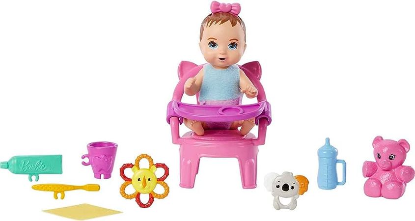 Amazon.com: Barbie Skipper Babysitters Inc Baby Small Doll & Accessories, First Tooth Playset with Appearing & Disappearing Tooth : Toys & Games