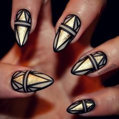 black gold art deco nail art