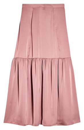 Topshop Satin Tiered Midi Skirt pink