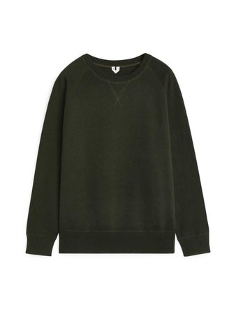 Double-Knit Cotton Jumper - Dark Khaki Green - Sweatshirts & Hoodies - ARKET DK
