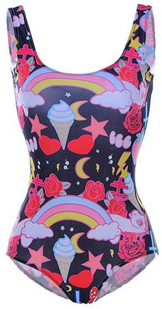 Sister Amy Women's Fashion Printed One Piece Backless Jumpsuit Monokini Swimwear Rainbow Ice Cream at Amazon Women’s Clothing store: