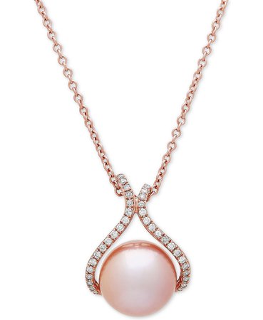 Honora 14k Rose Gold Pink Cultured Freshwater Ming Pearl & Diamond Pendant Necklace