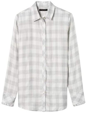 Dillon-Fit Plaid Ruffle-Cuff Flannel Shirt