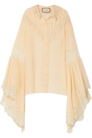 Gucci | Oversized lace-trimmed silk-chiffon blouse | NET-A-PORTER.COM