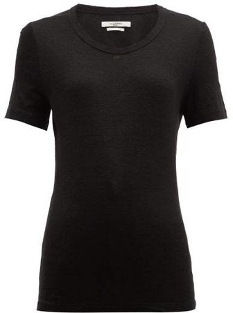 Killiann Scoop Neck Slubbed Linen Jersey T Shirt - Womens - Black