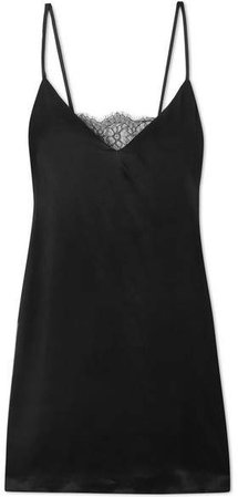 The Thalia Lace-paneled Silk-charmeuse Mini Dress - Black