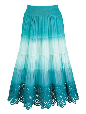 Women's Ombre A-Line Gauze Peasant Skirt with Eyelet Lace Trim, X-Large, Turquoise - Walmart.com