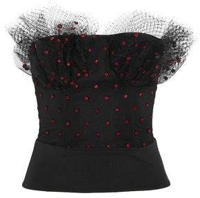 Carmen March Embellished Mesh And Canvas Bustier Top