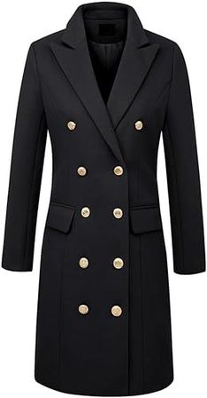 Amazon.com: YaRing Womens Wool Trench Coat Mid Length, Pure Color Breathable Turn-Down Collar Double Breasted Peacoat Women : Clothing, Shoes & Jewelry