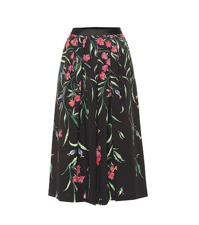 Floral stretch-cotton midi skirt