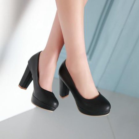 Simple Chunky Heel Pumps Platform High Heels Fashion Women Shoes 8306 – Shoeu