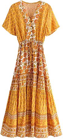 R.Vivimos Women's Short Sleeve Floral Print Summer Dress Casual Boho Midi A Line Dress at Amazon Women’s Clothing store