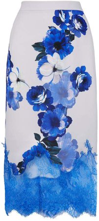 Costarellos Floral Lace Organza Midi Skirt