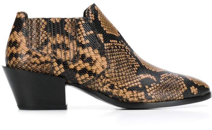 snake-effect ankle boots