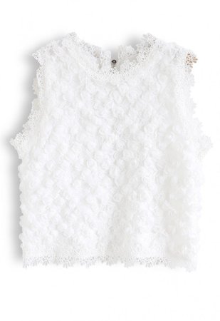 3D Roses Full Lace Sleeveless Top in White - NEW ARRIVALS - Retro, Indie and Unique Fashion